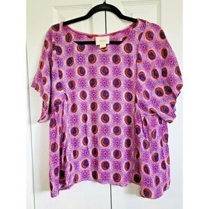 Maeve Anthropologie $98 Milla Medallion Top Shirt Size Large Purple Pink Blouse‎